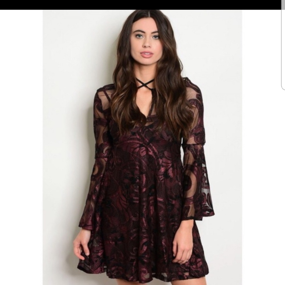 Black and wine mini dress (t9) - Picture 2 of 3